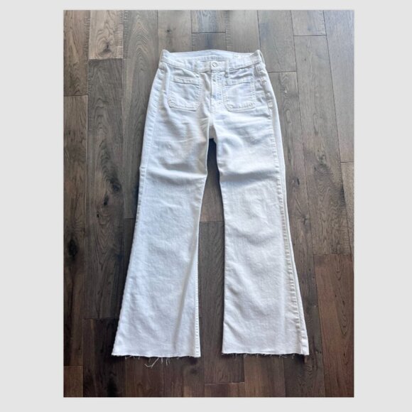 GAP 70s Flare High Rise White Pants Raw Hem Size 26 / 2 Boho Style - Picture 1 of 6